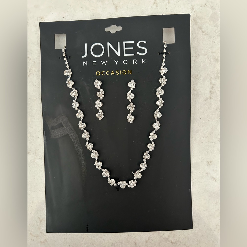 Jones New York Rhinestone necklace and pierced earrings